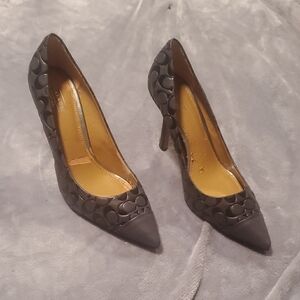 Coach Gray Signature Logo Pointed-Toe High Heels